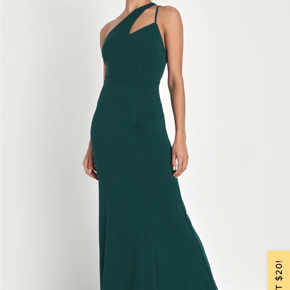 Lulus Hunter Green One-Shoulder Mermaid Maxi Dress